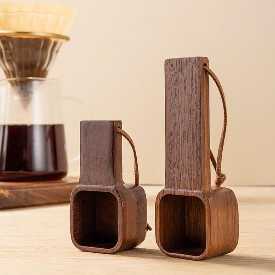 Wooden Coffee Spoons Walnut Wood Hanging Rope Coffee Measuring Scoop Ground Beans Square Tea Sugar Spoon for Home Office