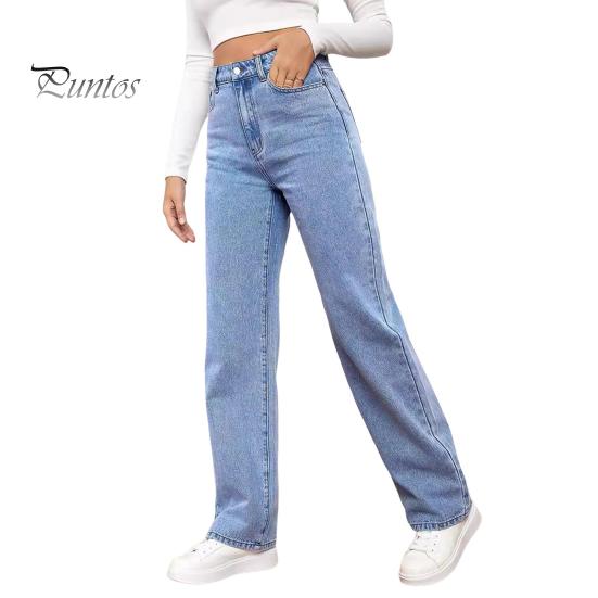 Женские прямые расклешенные джинсы с высокой талией, застегивающиеся на молнию, однотонные джинсовые брюки с карманами для повседневной носки, школьные поездки на работу