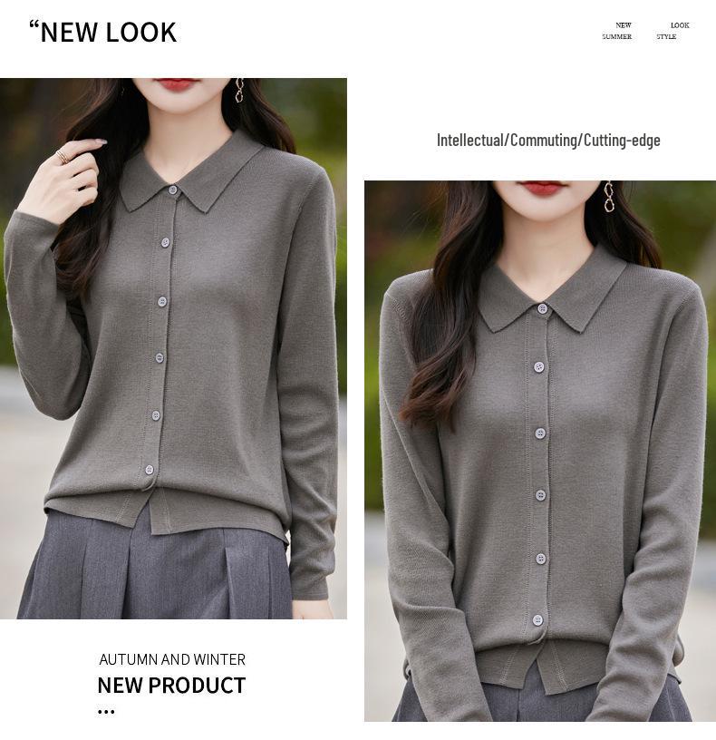 Тонкий кардиган из мериносовой шерсти с воротником поло - Коллекция Весна 2025, Однотонный, Свободный крой, Универсальная верхняя одежда.