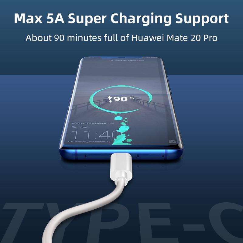 Быстрая зарядка 5A USB Type C кабель для Samsung S20 S9 S8 Xiaomi P30 Mate40 Pro мобильный телефон зарядный провод белый черный кабель
