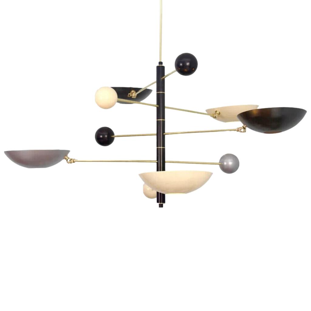 5-ламповый подвесной светильник в стиле середины века из необработанной латуни Sputnik