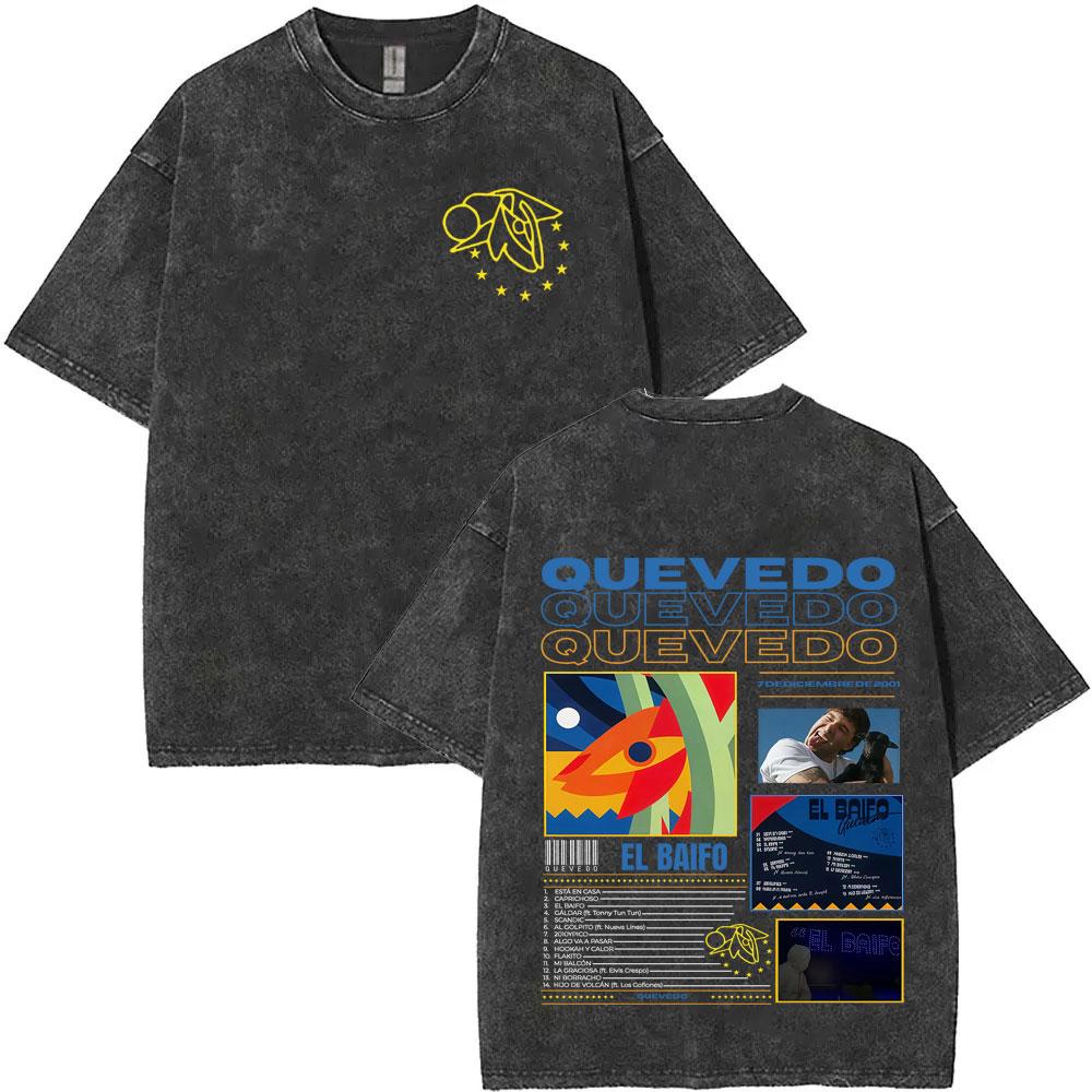 Rapper Quevedo El Baifo Album Harajuku Vintage Washed T Shrits Mens Women YK Clothes s Short Sleeve Casual Tshrit Unisex