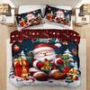 3pcs Christmas Bedding Set - Santa & Snowman Print Duvet Cover and Pillowcases Breathable Polyester Machine Washable - Perfect