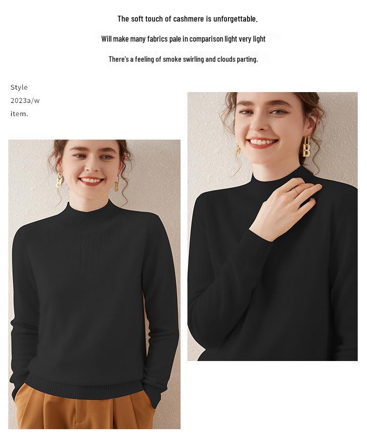Women's Cashmere Long Sleeve Knitwear: Versatile, Stylish, Slimming Half-High Neck Sweater for Autumn/Winter