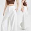 White Oblique Pocket Loose Breathable Straight Wide-leg Jeans for Women In Spring and Summer Soft Slim and Pure Casual Pants