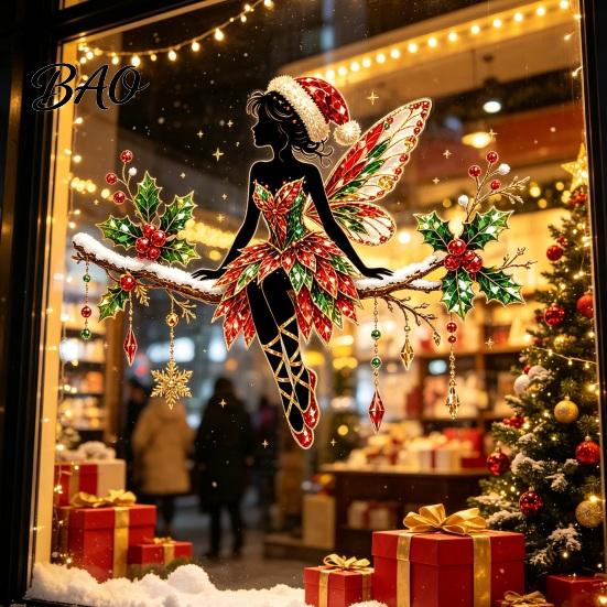 Durable PVC Wall Art Christmas Ballet Girl Static Window Clings, Removable Xmas Glass Decals, Winter Decorative Clings Ballerina Elf Stickers for Home