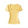 U-neck ant waist short-sleeved T-shirt women's summer new American Spice Girl style solid color slim-fitting bottoming top