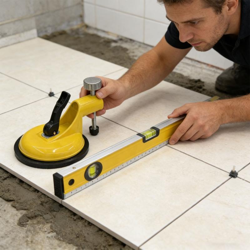 Metal Suction Cup Leveler for Perfect Tile Placement on Floor and Wall Surfaces in Construction Work