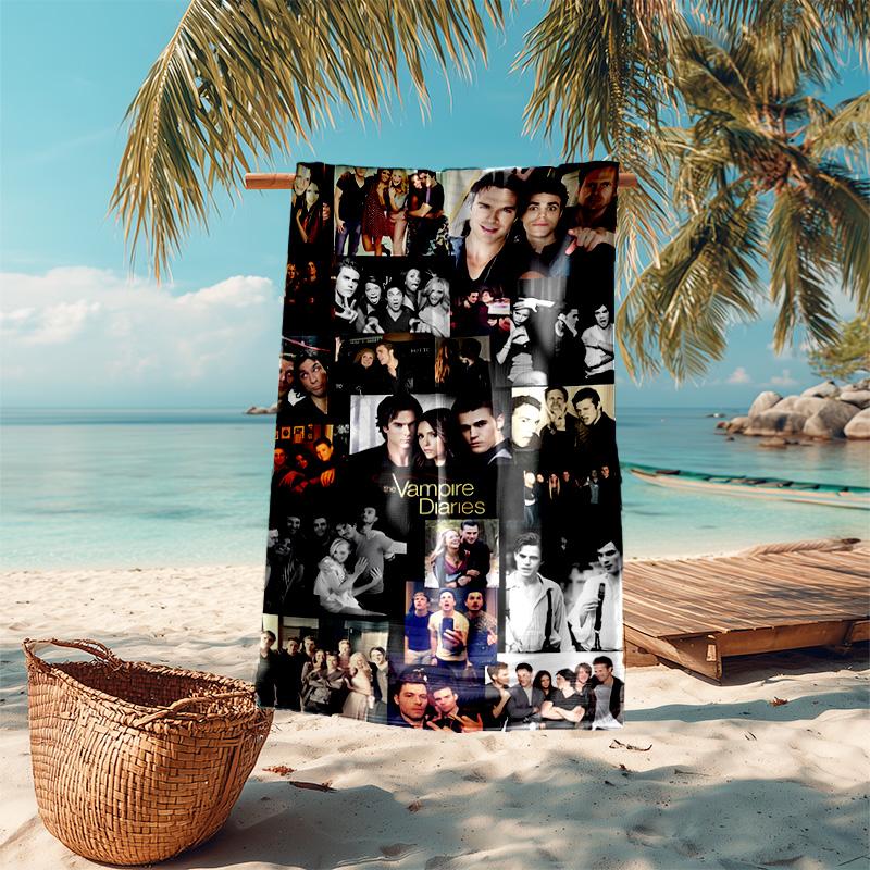proof beach towel with The Vampire Diaries pattern - soft,absorbent,quick-drying,machine washable - perfect for swimming,camping,bathing