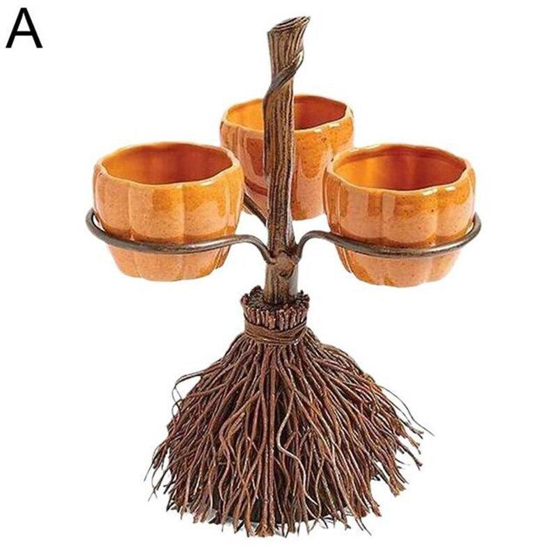 Creative pumpkin bowls for Halloween with witch brooms Storage shelves Table decoration Snack stand Jump Salad Dessert plate | Bowls