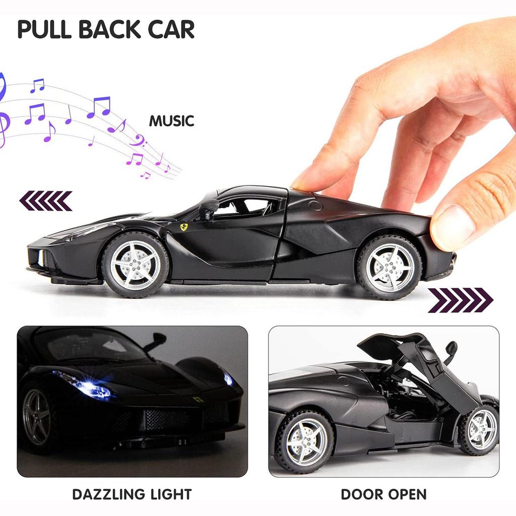1:32 Scale Car Model, Pull Back Car with Sound and Light for Kids Boy Girl, Metal Body Door Opened