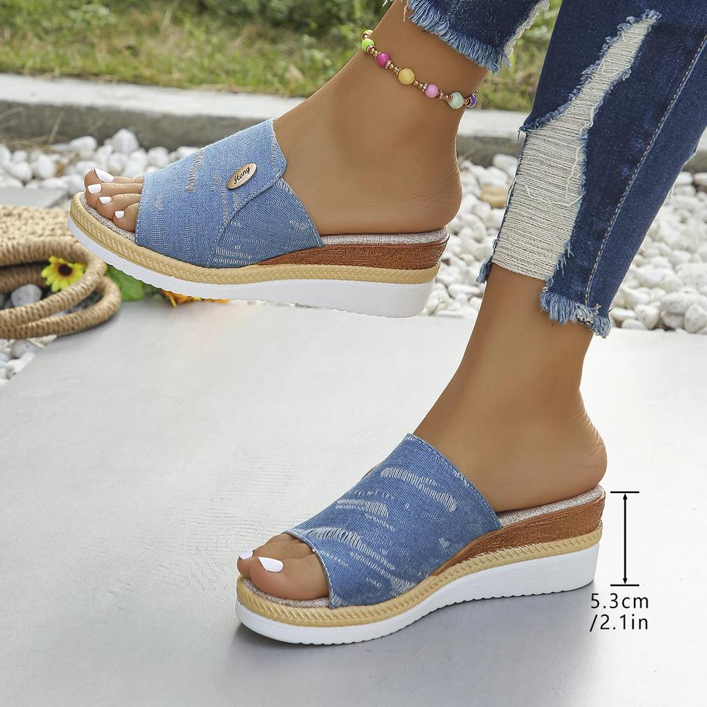 Модные женские туфли на высоком каблуке с толстой подошвой, повседневные летние босоножки на танкетке, женские тапочки с открытым носком на платформе, повседневные удобные шлепанцы для отдыха на природе