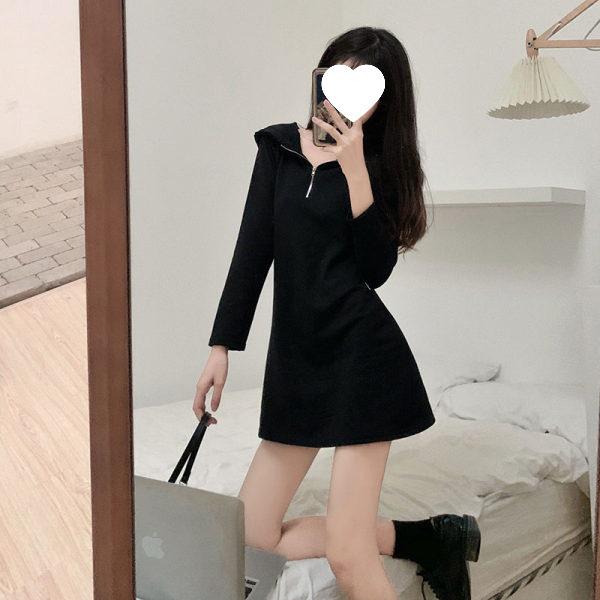 Plus Size Women's Zip-Up Hooded Sweatshirt Dress - Long Sleeve, Mid-Length, Loose Fit, Suitable for Spring & Autumn