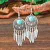 Vintage Tibetan Silver Geometric Turquoises Drop Dangle Earrings Woman Retro Ethnic Blue Beads Boho Jewelry Earrings Wholesale