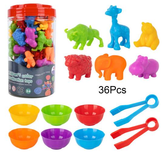 1 набор игрушек для подсчета животных с мисками, пинцетом, мультяшным динозавром, игрой на подсчет и сортировку цветов для малышей, мальчиков и девочек, обучающей игрой для дошкольников