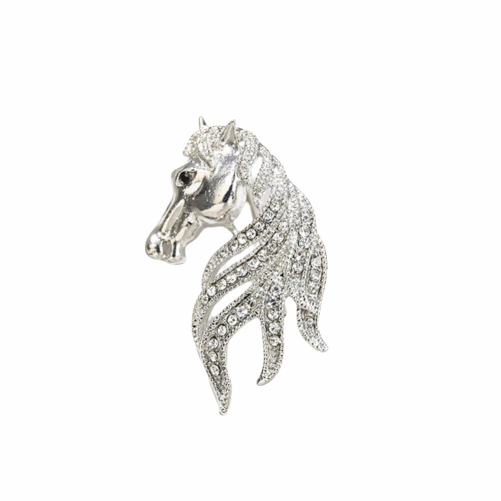 Crystal Vintage Horse Brooch Luxury New Year Lapel Pin Decor Retro Animal Brooch Men's Suit