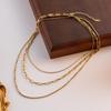 18K Gold Triple-Layer Stainless Steel Necklace - European & American Trendy Design for Women