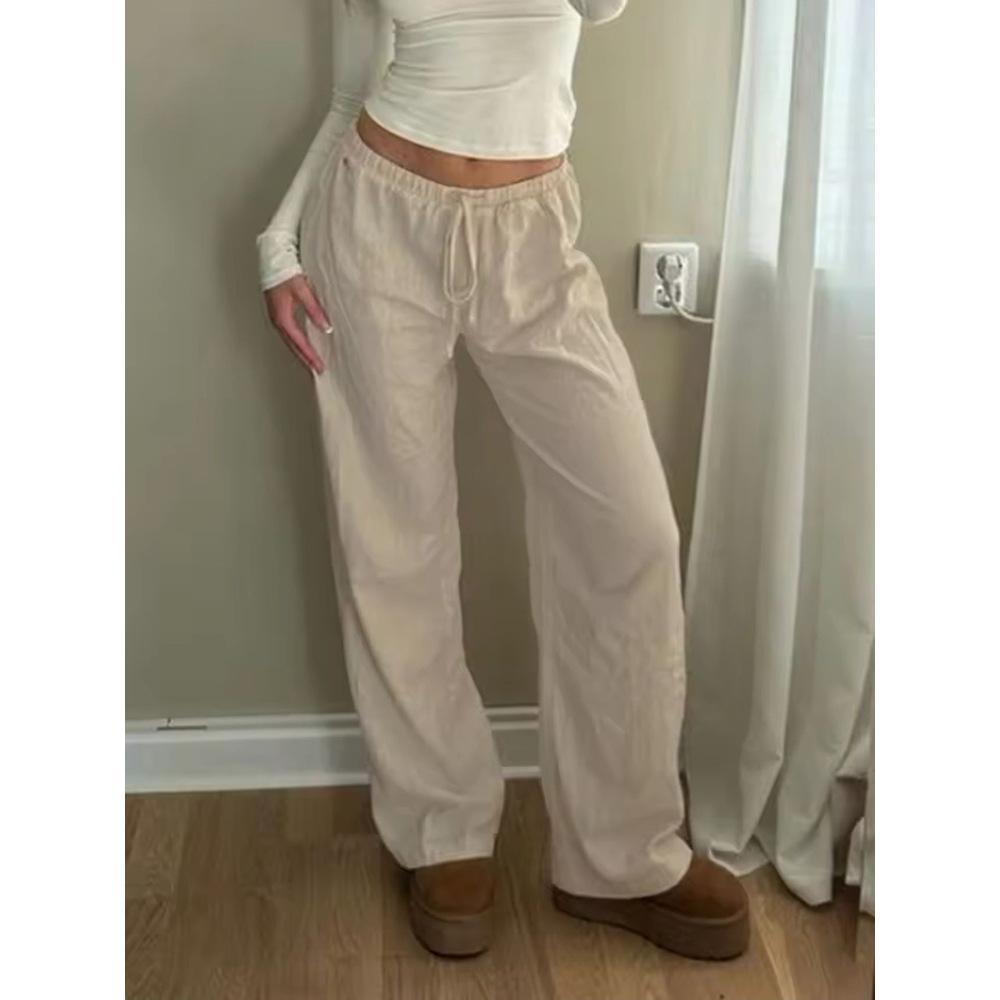 Летние новые модные повседневные брюки женские с эластичной талией и завязками на талии, прямые брюки