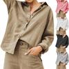Женская хлопково-льняная летняя удобная однотонная универсальная повседневная рубашка на пуговицах