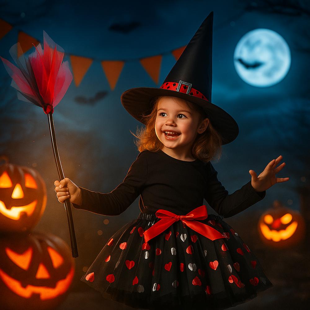 3Pcs/set Broom Childern Halloween Costumes Wizard Halloween Cosplay Costumes Girls