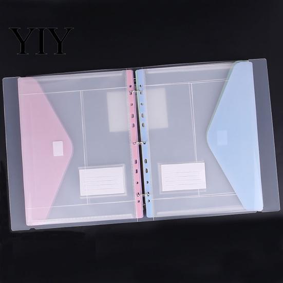 Multi-color File Bags 11 Hole Expandable Binder Folders for 2/3/4 Ring Document Pouch, Plastic Envelopes Light Blue Pouch Pocket with Snap Button
