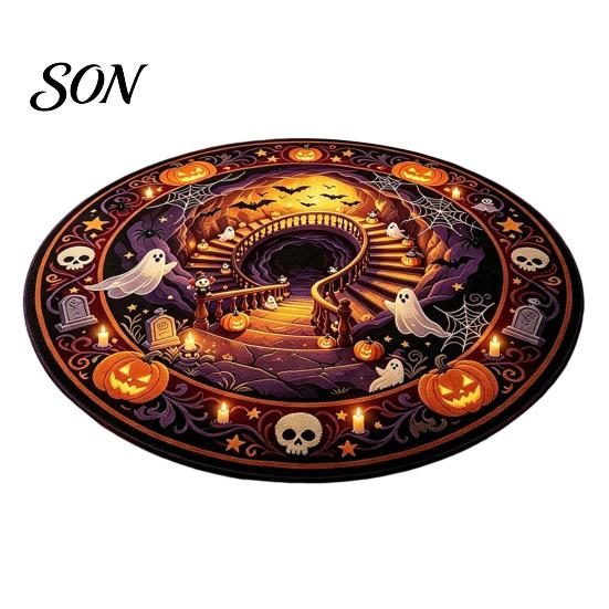 3D Illusion Carpet Halloween Rug, Spooky Ghost Round Area Non-Slip Decorative Doormat Floor Mat for Living Room Bedroom Entrance Home