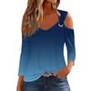Women's Casual Shirt Blouse Print V-neck Sexy Cold Shoulder 3/4 Sleeve Top