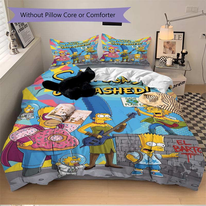 3Pcs Simpsons Adventure Bedding Set Quilt Cover Pillowcase Home Christmas Xmas Halloween Gift 1 Duvet Cover 2 Pillowcase S92184