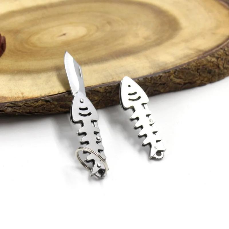 New Stainless Steel Fish Bone Shape Outdoor Mini Pocket Knife Camping Keychain Express Unboxing Mini Knife