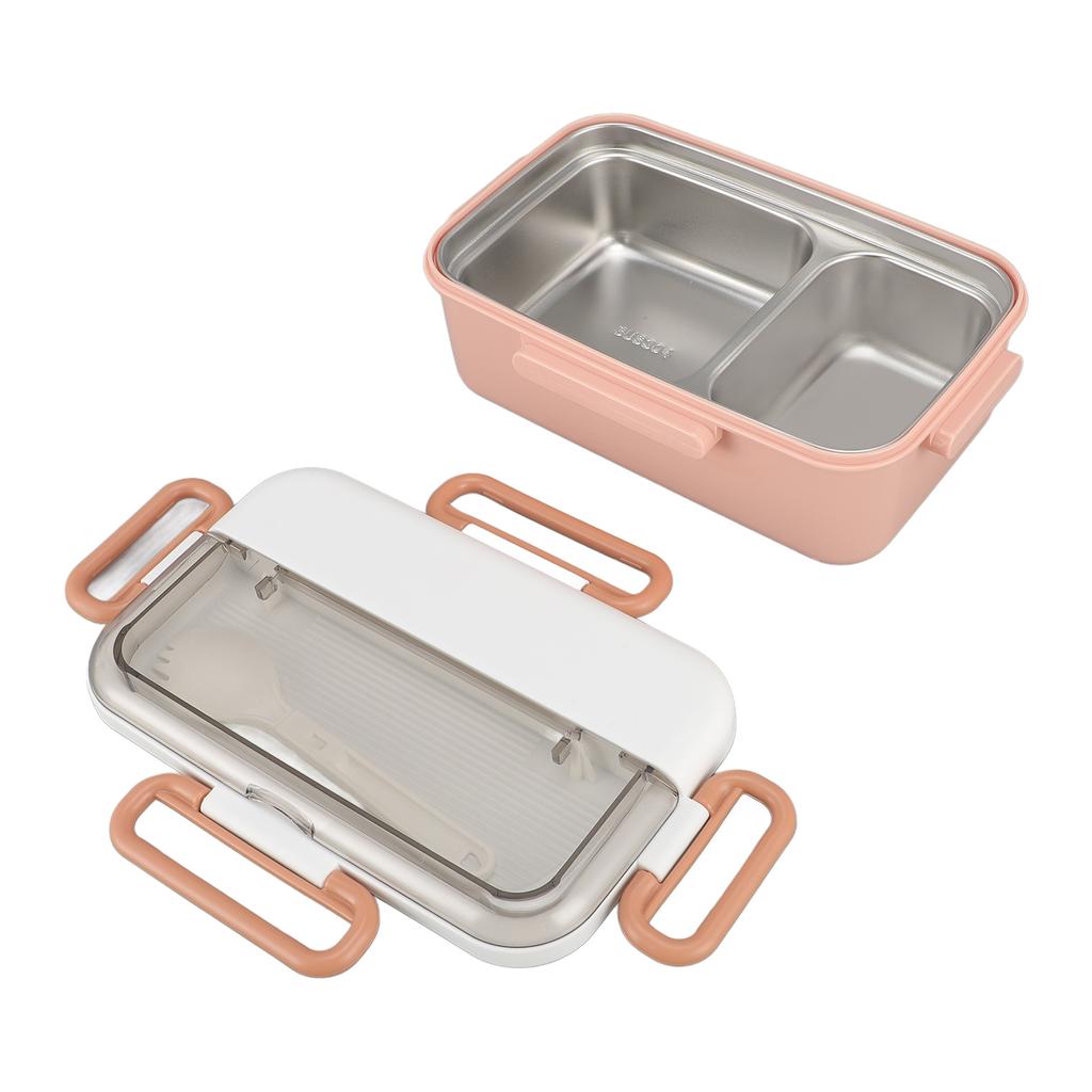 Ланч-бокс 900 мл Розовый 2 отделения Герметичный контейнер для ланча из нержавеющей стали со спорком