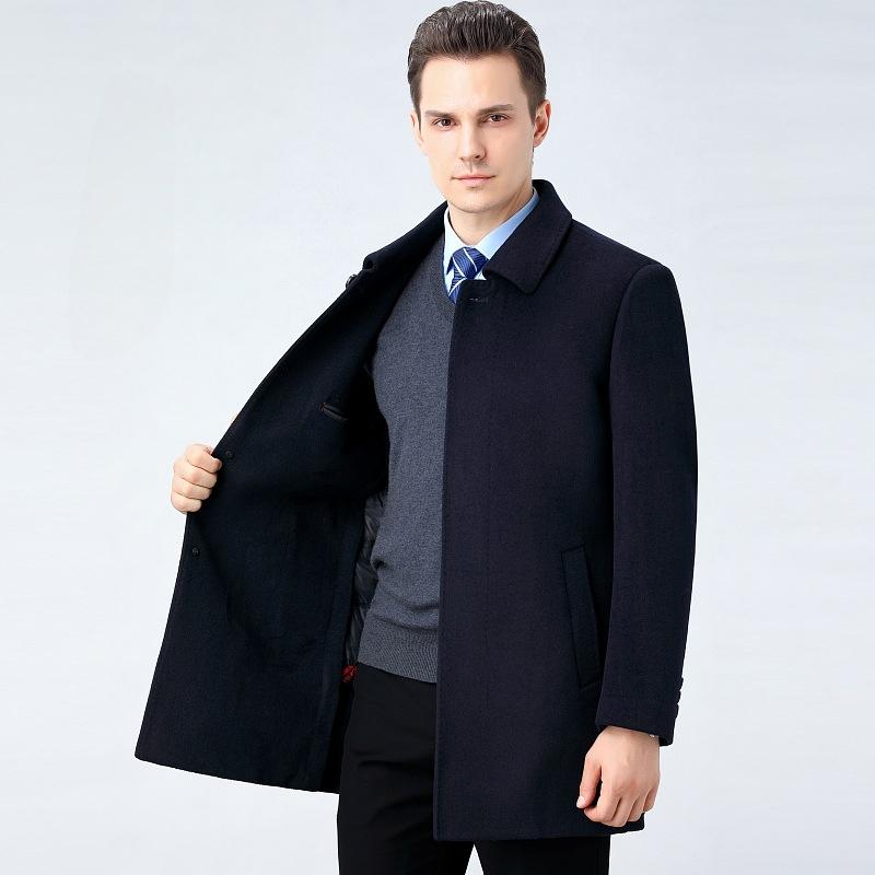 Кашемировое пальто мужское средней длины осенне-зимнее для мужчин среднего возраста шерстяное шерстяное пальто-ветровка