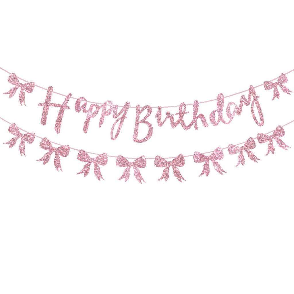 Pink & Black Glitter Bow Birthday Banner Decoration