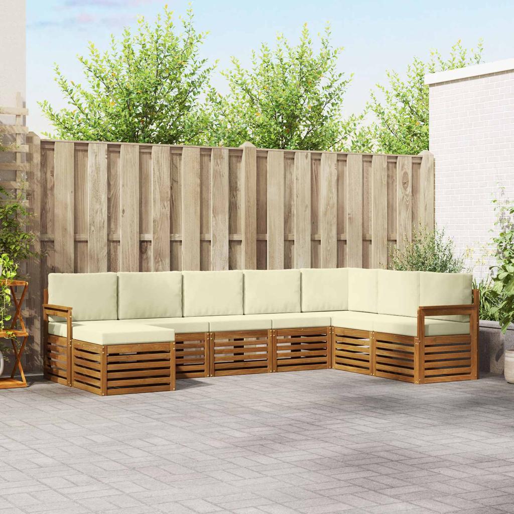 Outdoor Sofa Set 8 pcs Natural and Cream Solid Acacia Wood