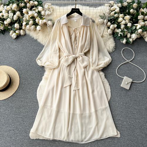 Французские шикарные платья макси для женщин с отложным воротником и рукавами-фонариками, женское летнее платье на шнуровке, женское летнее платье трапециевидной формы, Прямая поставка