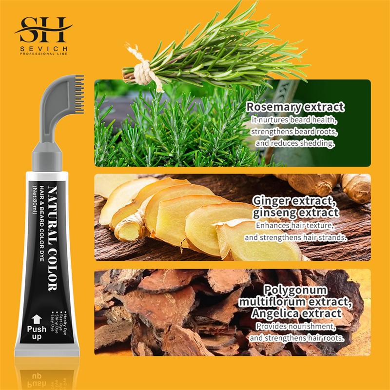 3 минуты, крем-краска для черной бороды с расческой Sevich, 80 мл, натуральный шампунь-краска для черной бороды с розмарином, мгновенный крем-краска для волос на растительной основе