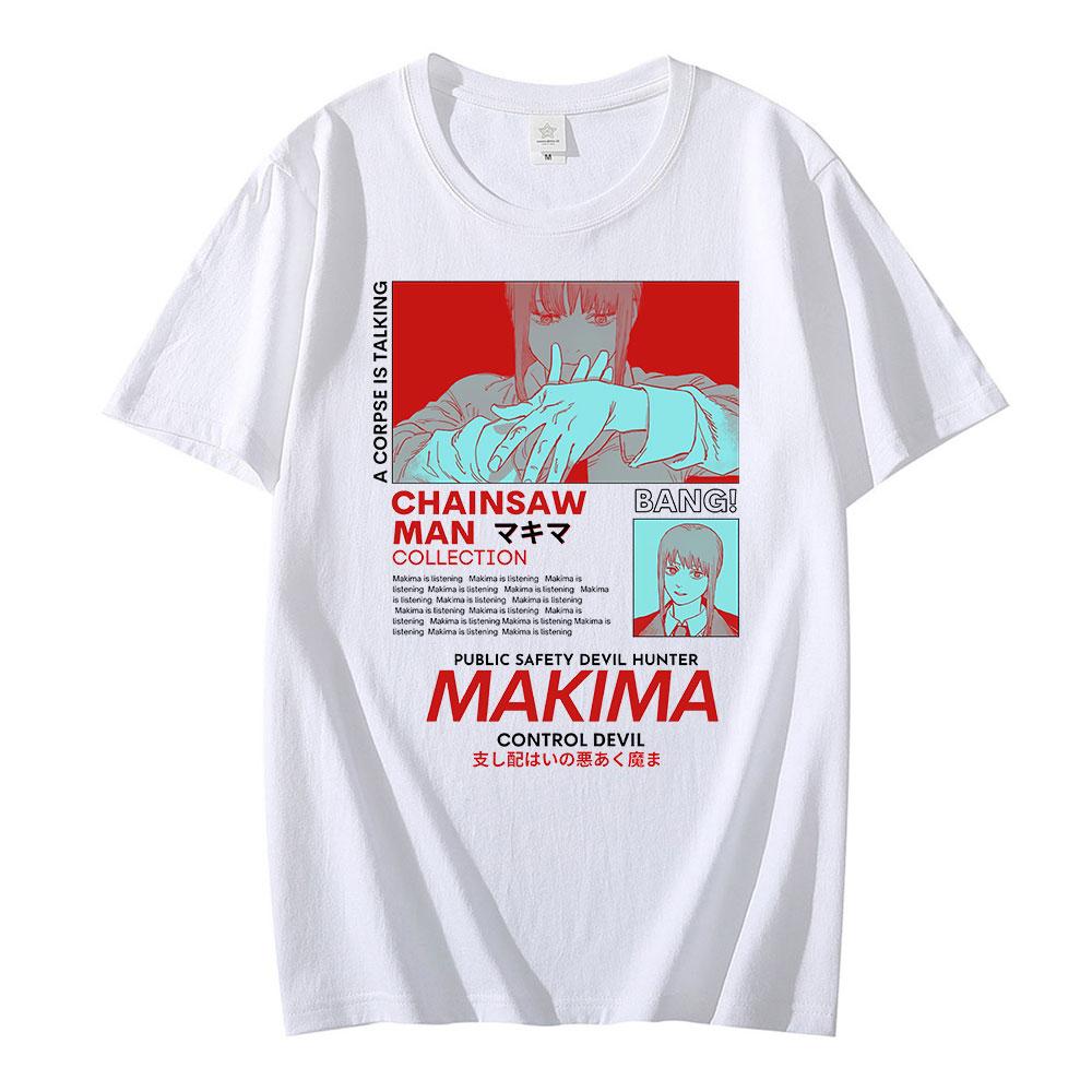 Chainsaw Man MAKIMA Japanese Anime T Shirt Men/Women Manga Graphic Tees Tops  Funny Cartoon T-shirt Unisex Hip Hop T-shirts Male