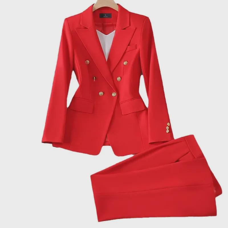 European & American Fashion Slim Suit Jacket with Metal Lion Head Buckle