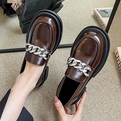 Модные брендовые туфли-оксфорды с металлической цепочкой, женские туфли на толстой подошве, на плоской платформе, женские мокасины с большим носком, женские туфли-лоферы Preppy Bullock Derby Creepers