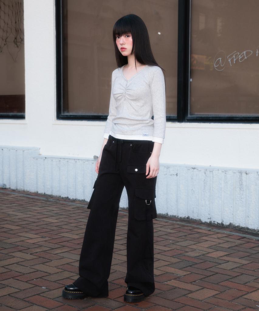 ROSEFRANTZ Shirring Button Layered Long Sleeve [White Melange]