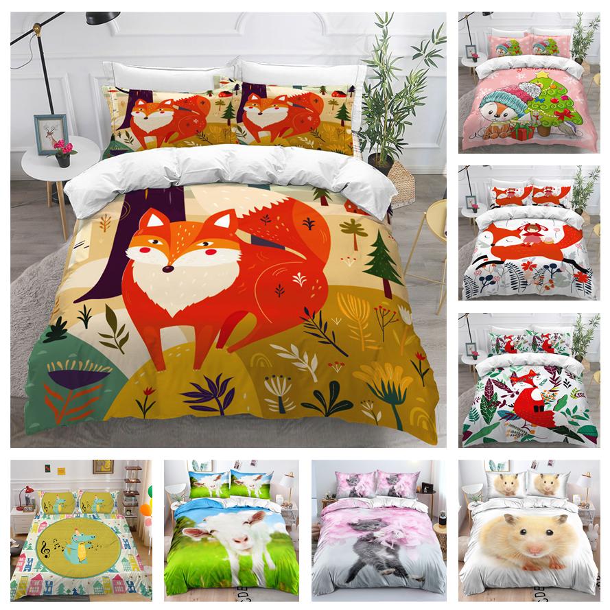 Комплект постельного белья с 3D-мультяшными животными с пуховым одеялом и наволочкой с цифровой печатью высокой четкости, 2/3 предмета, подходит для детской комнаты и украшения дома