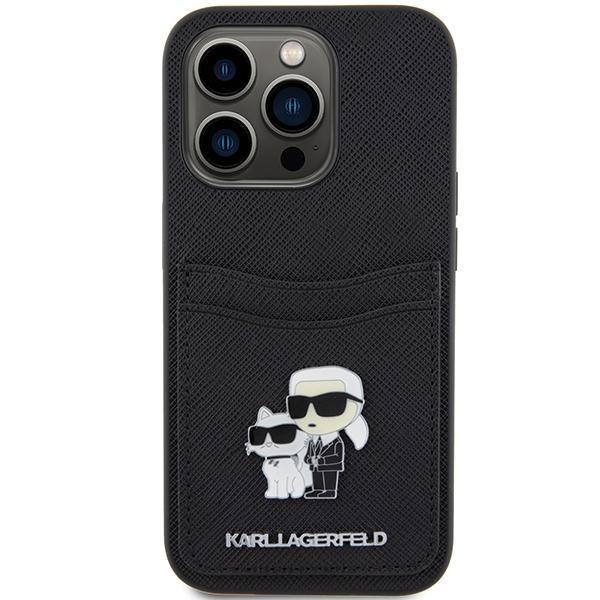 Karl Lagerfeld KLHCP15LSAPKCNPK iPhone 15 Pro 6.1" black/black hardcase Saffiano Cardslot Karl&Choupette Metal Pin