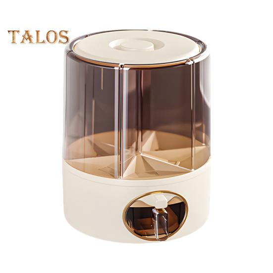 Sealed Dry Grain Bucket Dispenser Large Capacity 6 Compartments Transparent 360-Degree Rotatable Rice Dispenser Grain Bucket