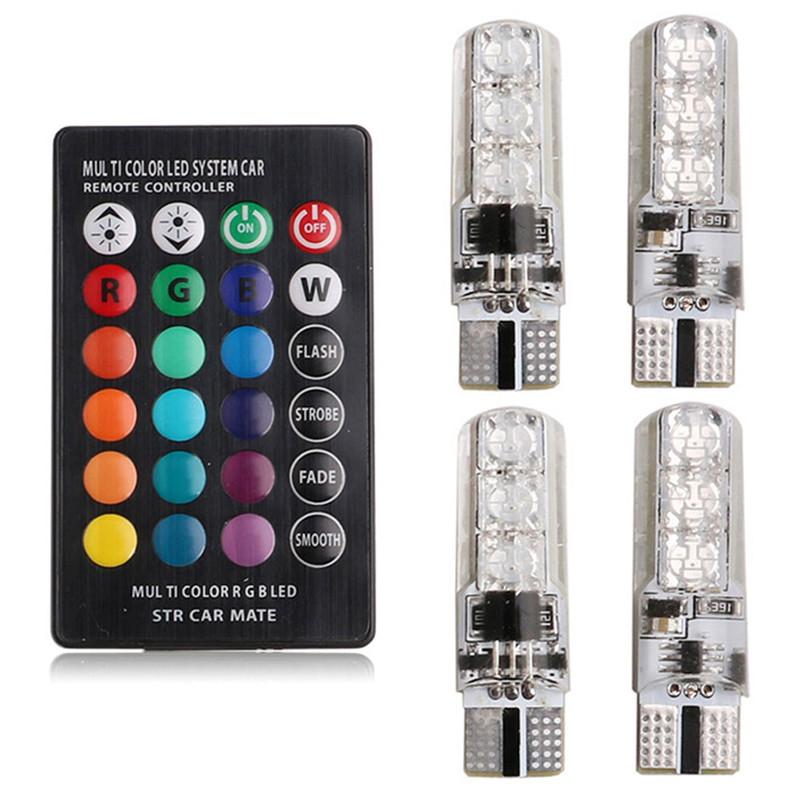 4 шт. Автомобильная сигнальная лампа атмосферы T10 5050 6SMD Водонепроницаемая W5W Пульт дистанционного управления RGB 194 168 Лампа для салона Силиконовый клин Боковая DC 12V