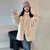Осень-зима однотонная стойка воротник длинный рукав верхняя одежда женская уличная свободная кардиган на пуговицах элегантные универсальные толстые топы