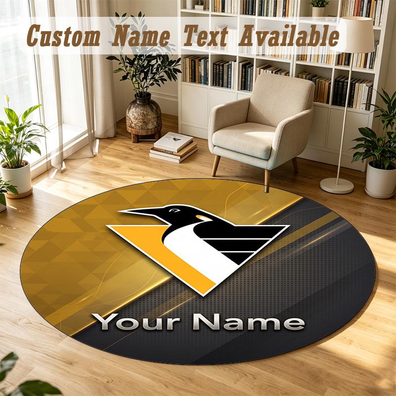 Round Rug Custom NamePittsburgh Penguins Pattern Non Slip Carpet Home Floor Decor