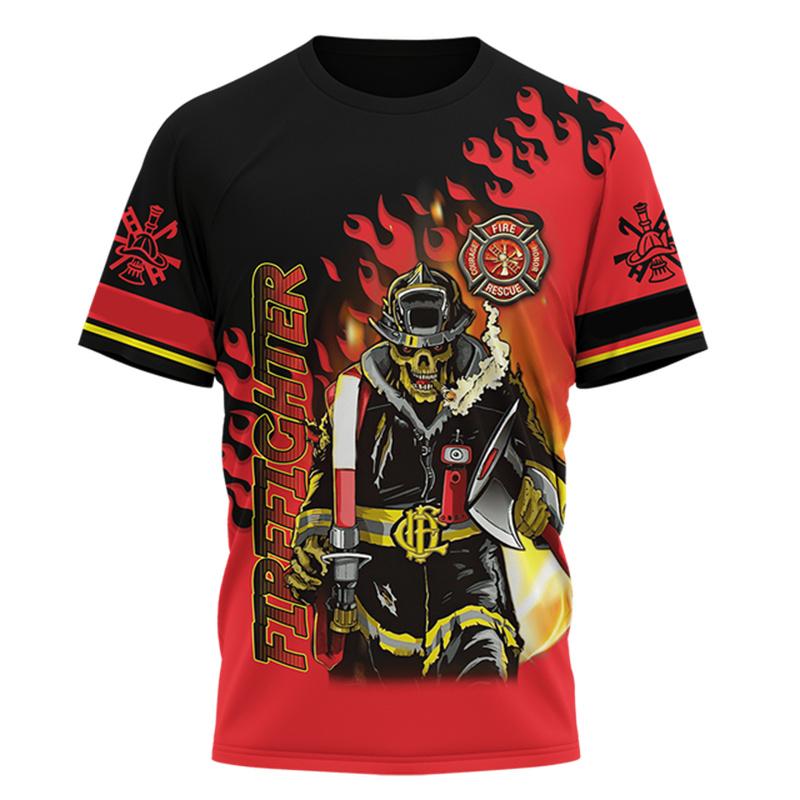 Футболка мужская с рисунком Пожарный Графический 3D Принт Футболки большого размера с О-образным вырезом Модный повседневный дышащий топ с коротким рукавом