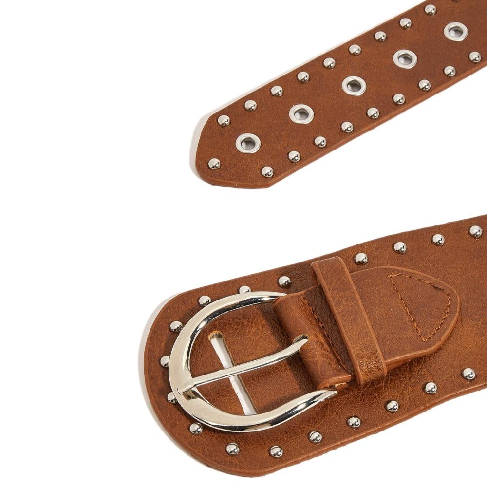 PU Leather Women's Waist Belt Vintage Dress Jeans Waistband Rivet Leather Belt Waist Decoration