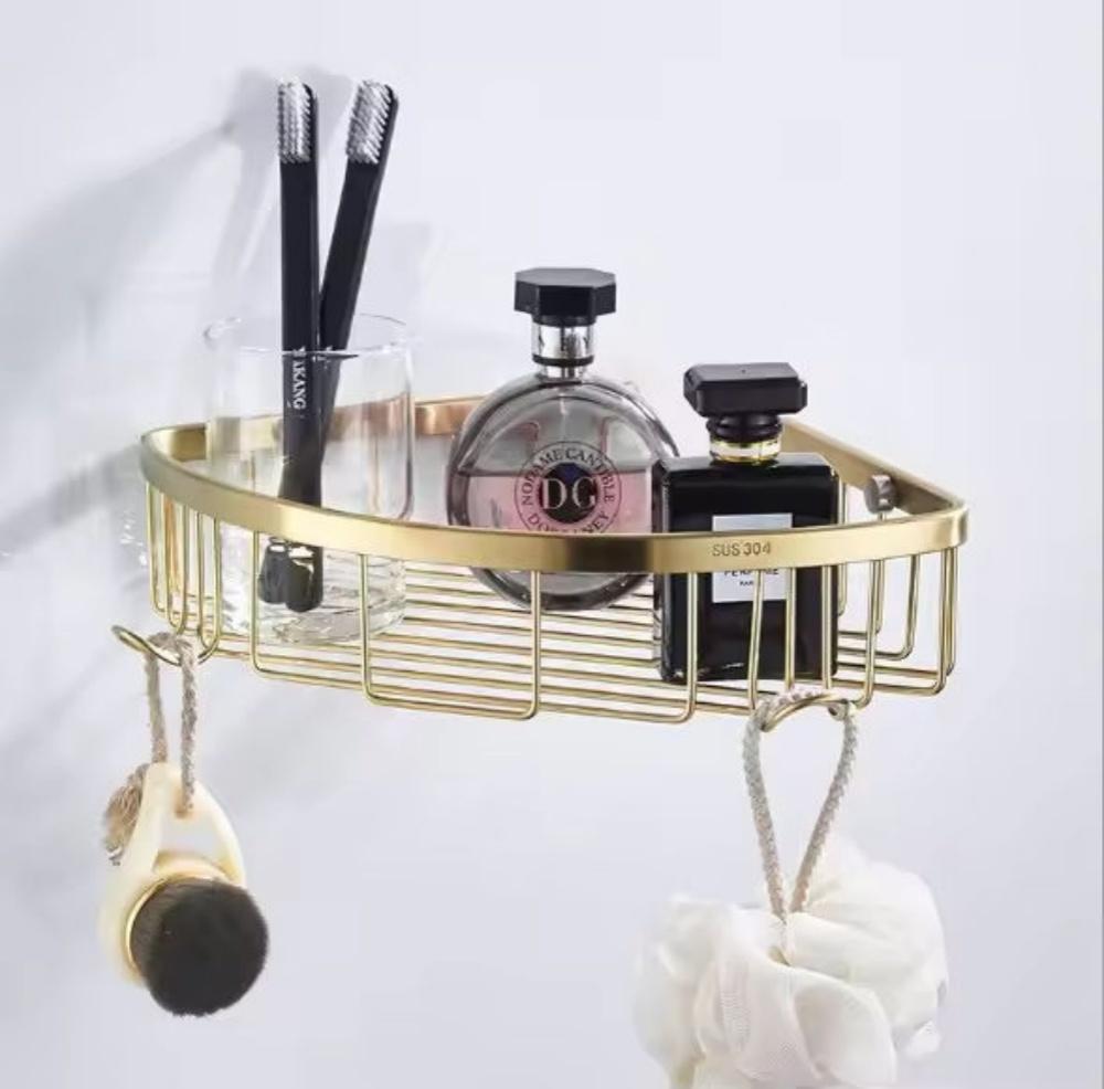 Modern Steel Shower Corner Shelf Wall-Mounted Brushed Gold for Apartment & Hotel Use