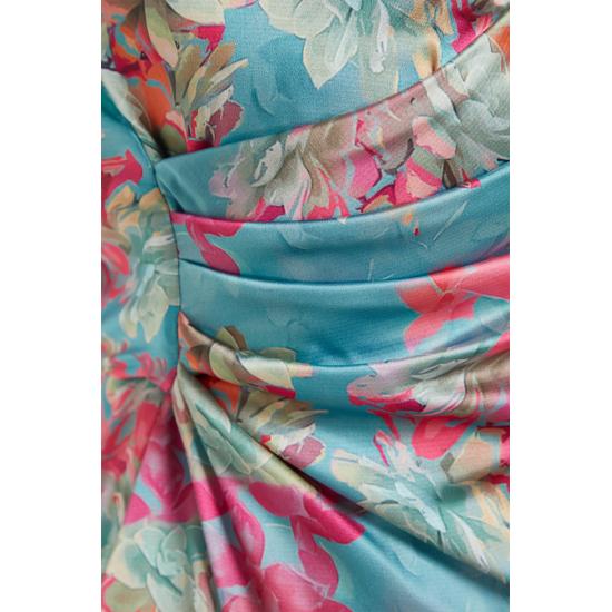 Multi Colored Floral Printed Satin Dress
