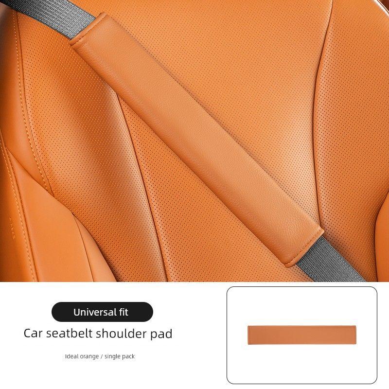 Seatbelt Shoulder Pad, Soft Nappa Leather, Extended Anti-Wear Shoulder and Neck Velcro Protective Cover, Universal for All Seasons, Interior Accessory